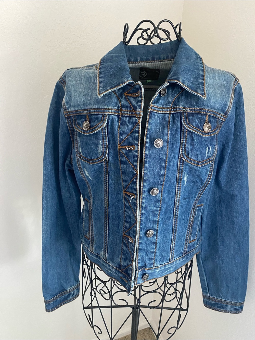 Roper Light Blue Denim Jacket with Mint Accent